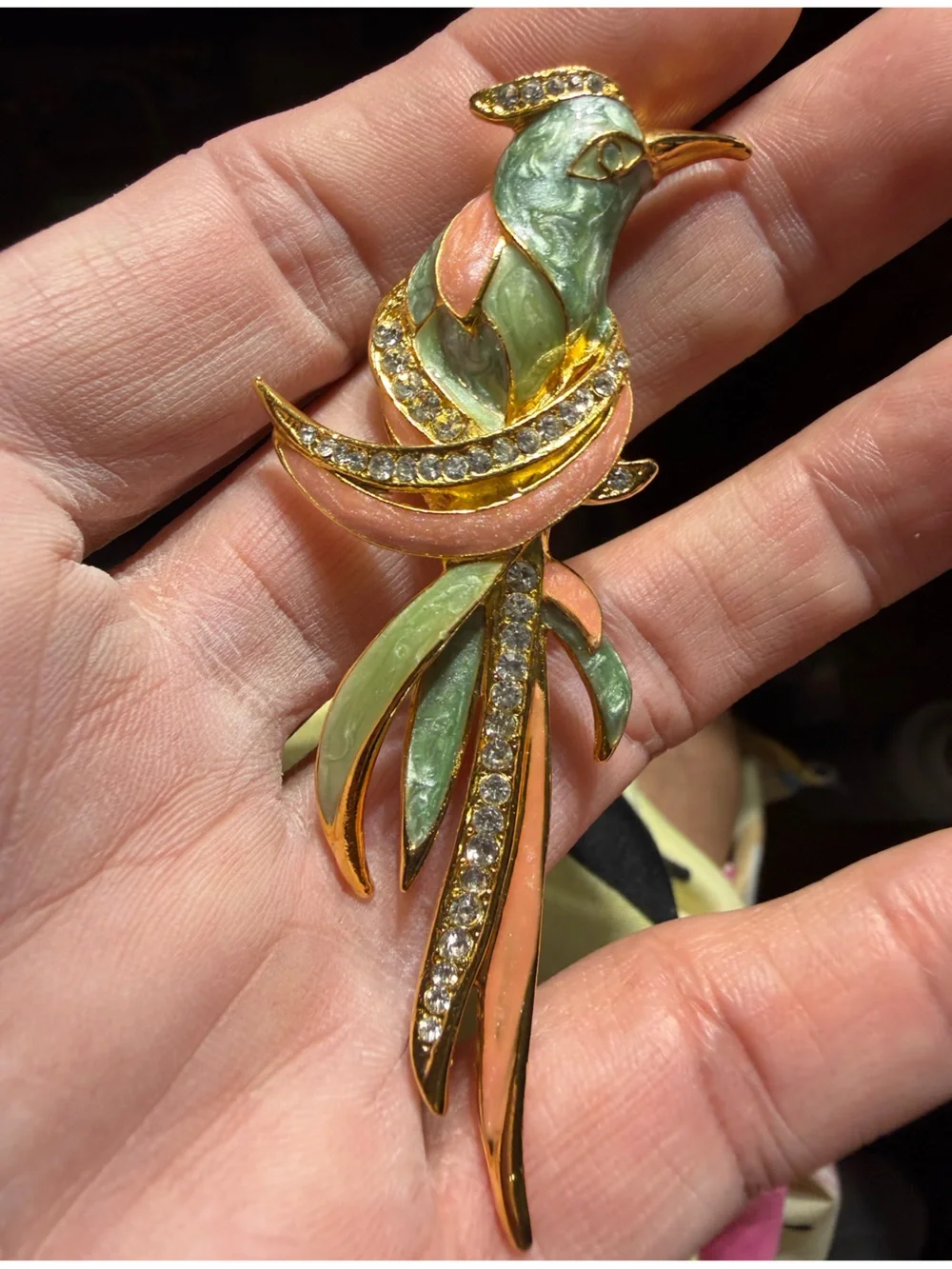Vintage Green & Pink Parrot Brooch